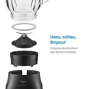 Liquidificador Elgin Super Force Preto 900W 3 Velocidades Jarra de Vidro 1,9L Função Pulsar 110V