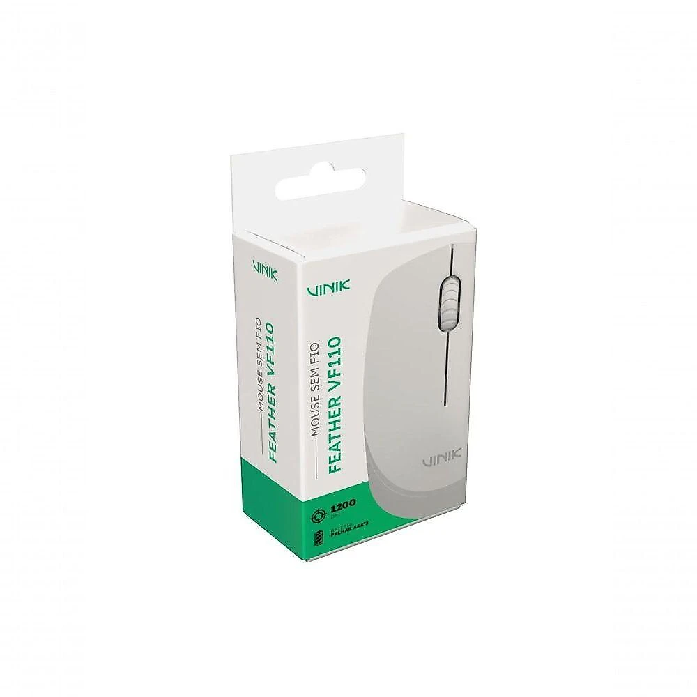 Mouse sem Fio Feather VF110 1200DPI Branco com Receptor USB e 3 Botões Vinik