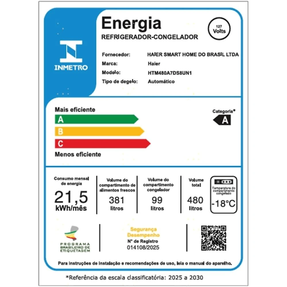 Refrigerador Haier 480L Top Freezer Duplo Inverter Duplo My Zone Inox HTM480 127V