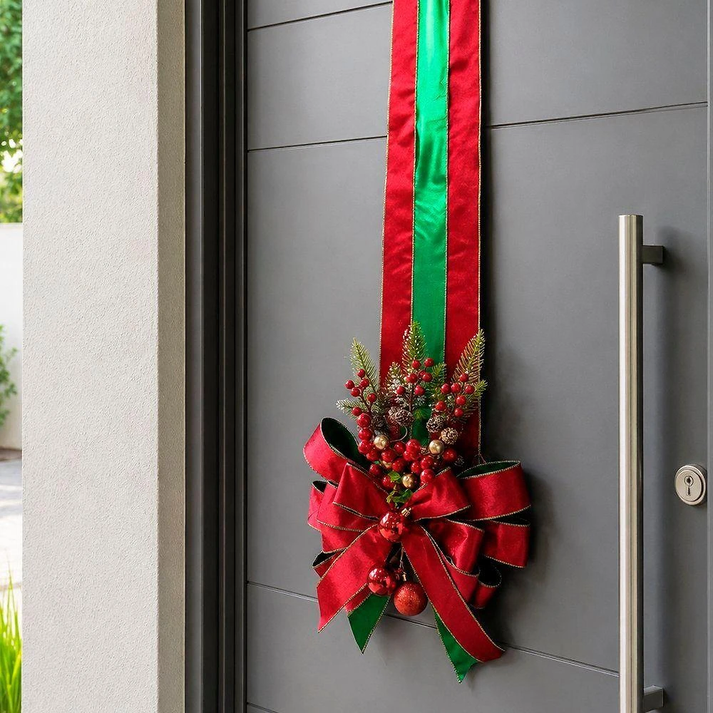 Escapulário Natalino Decorativo com Laços e Frutinhas 3m Vermelho
