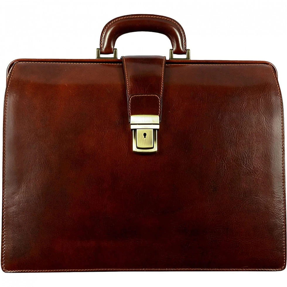 Bolsa Maleta Time Resistance de Couro Masculina para Laptop , Marrom Brilhante