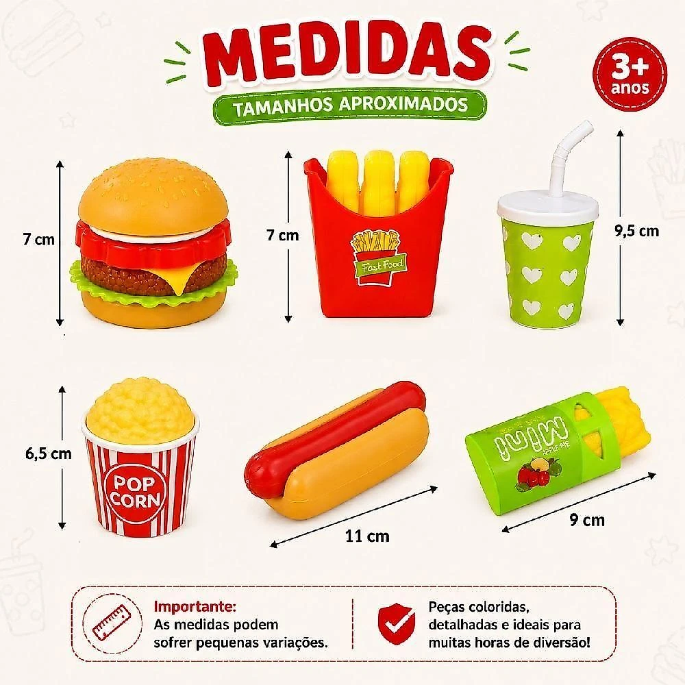 Kit Cozinha Infantil Fast Food com Hambúrguer Batata Suco Yeet