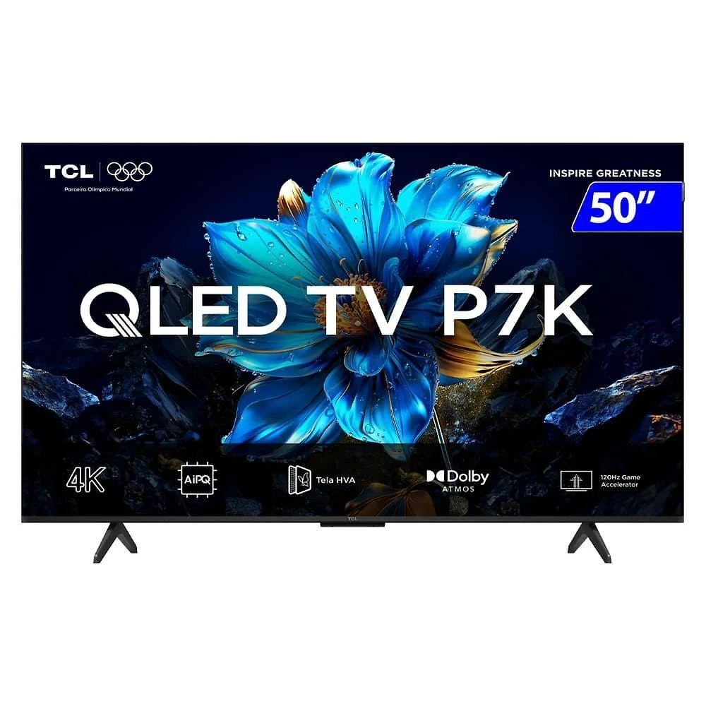 TV 50 Polegadas TCL QLED 4K Google TV Wi-Fi Comando De Voz 50P7K