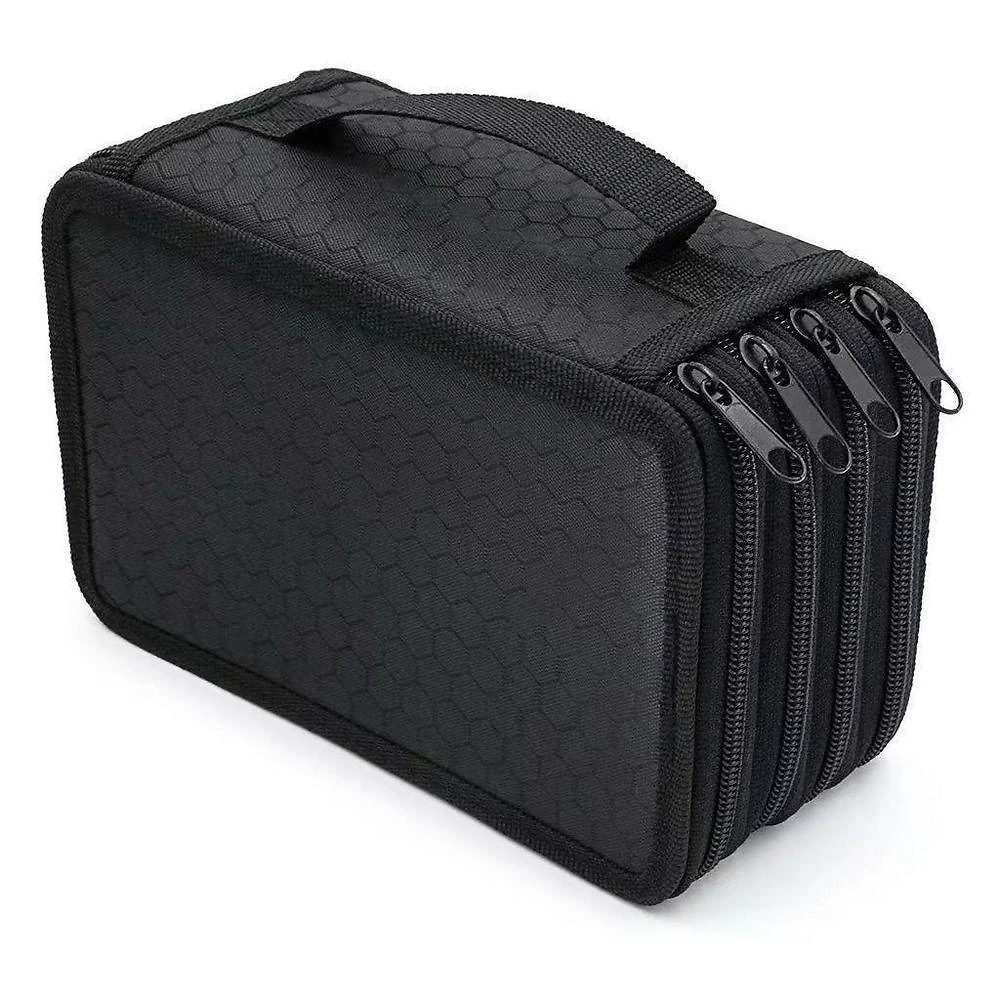 Estojo Escolar OEM Grande de Nylon Tático com 4 Zíperes e Divisórias 1 Unidade Preto