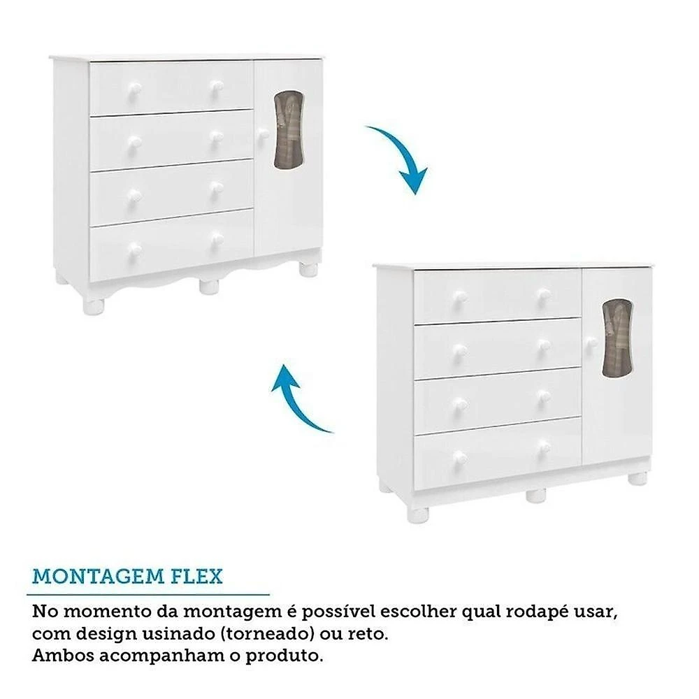 Quarto de Bebê com Berço 3 em 1 e Cômoda Janelada 100% MDF Aurora Espresso Móveis Quarto de Bebê com Cômoda Janelada e Berço Minicama 100% Mdf Aurora Espresso Móveis Branco Brilho