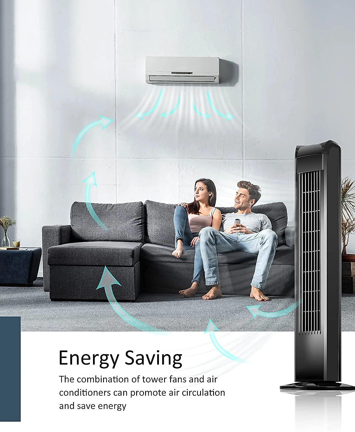 Uthfy Ventilador de Torre com 3 Velocidades 110V60W Preto