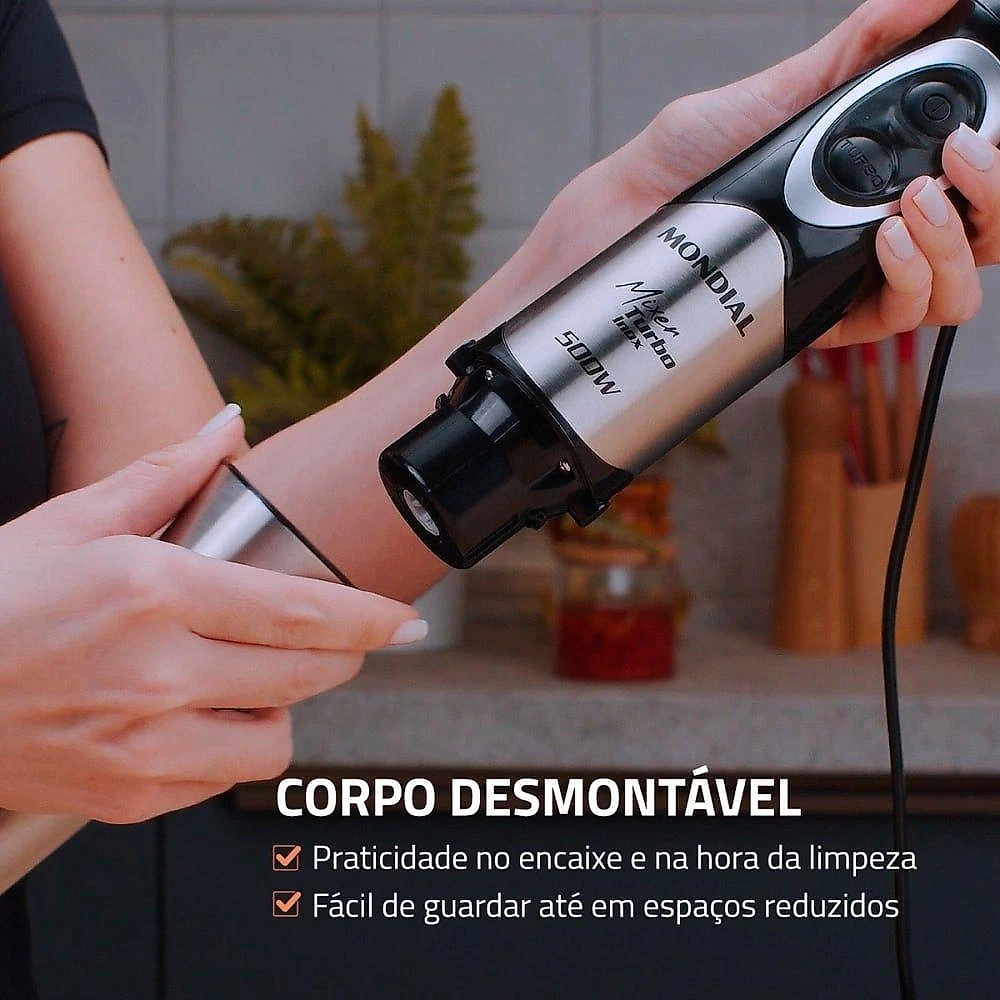 Mixer de Mão Turbo Inox Mondial M-16-bi 500W Preto com Alta Performance 110V