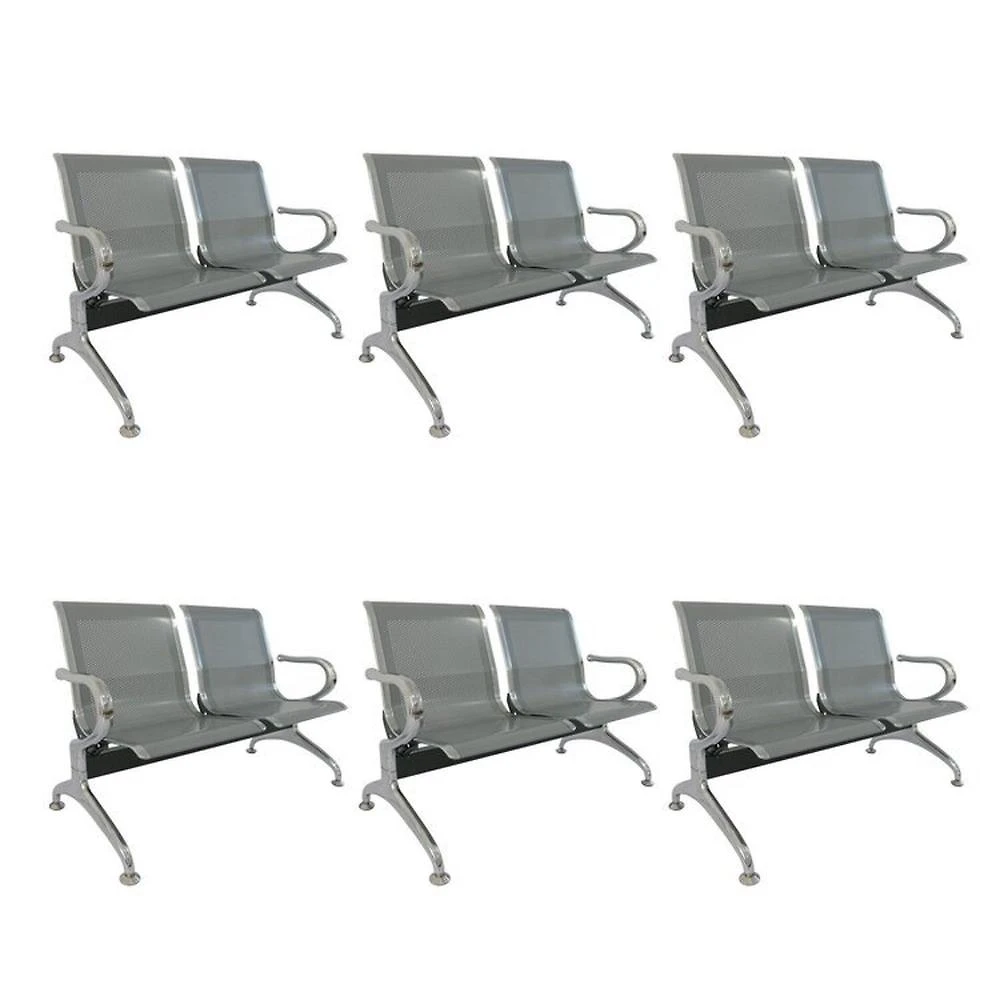 Kit 6 Cadeiras para Escritório Longarina 2 Lugares Aço Inox Dubai