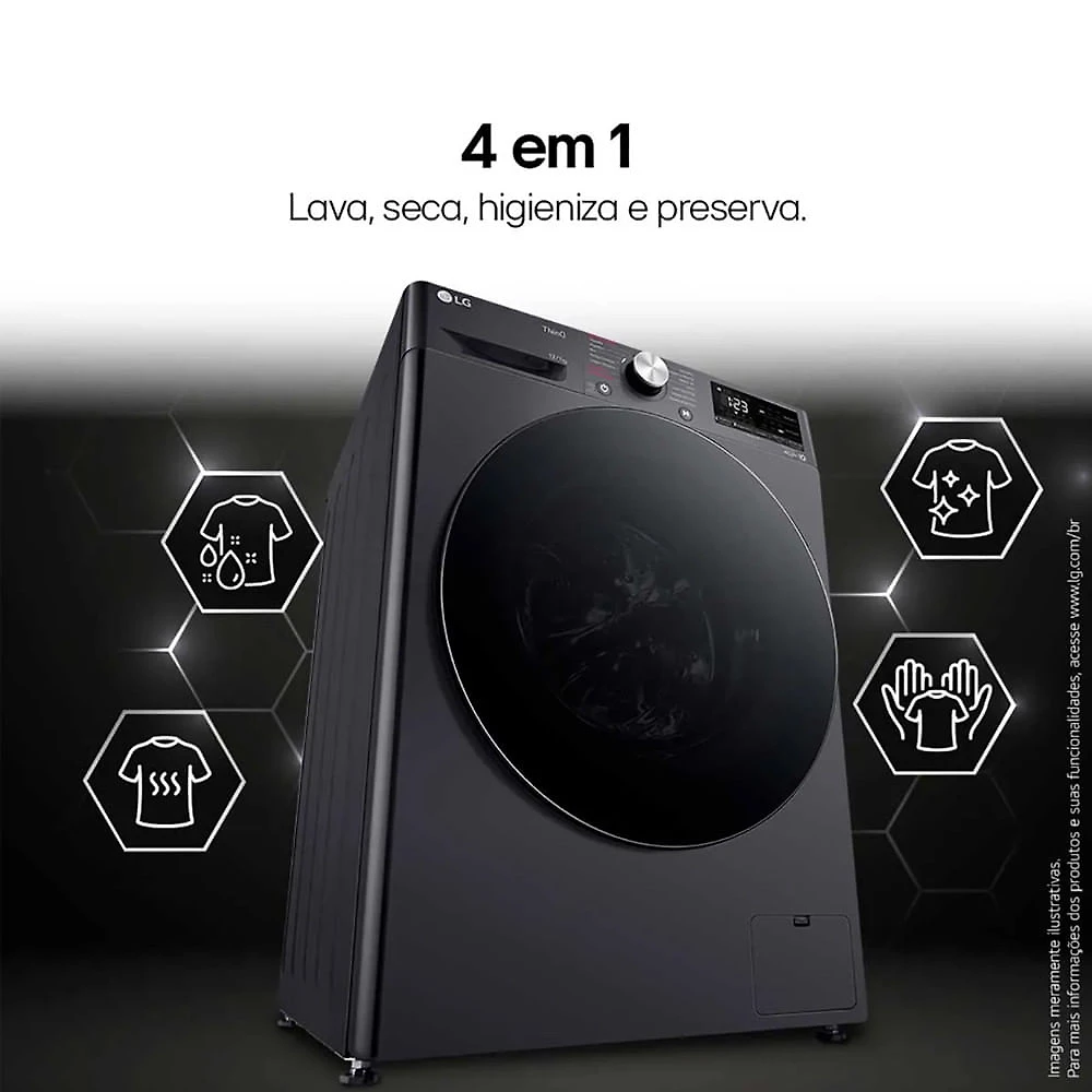 Miniatura Lava e Seca Smart LG VC4 12kg Look com Inteligência Artificial AIDD CV5012PC4 Inox - 110V