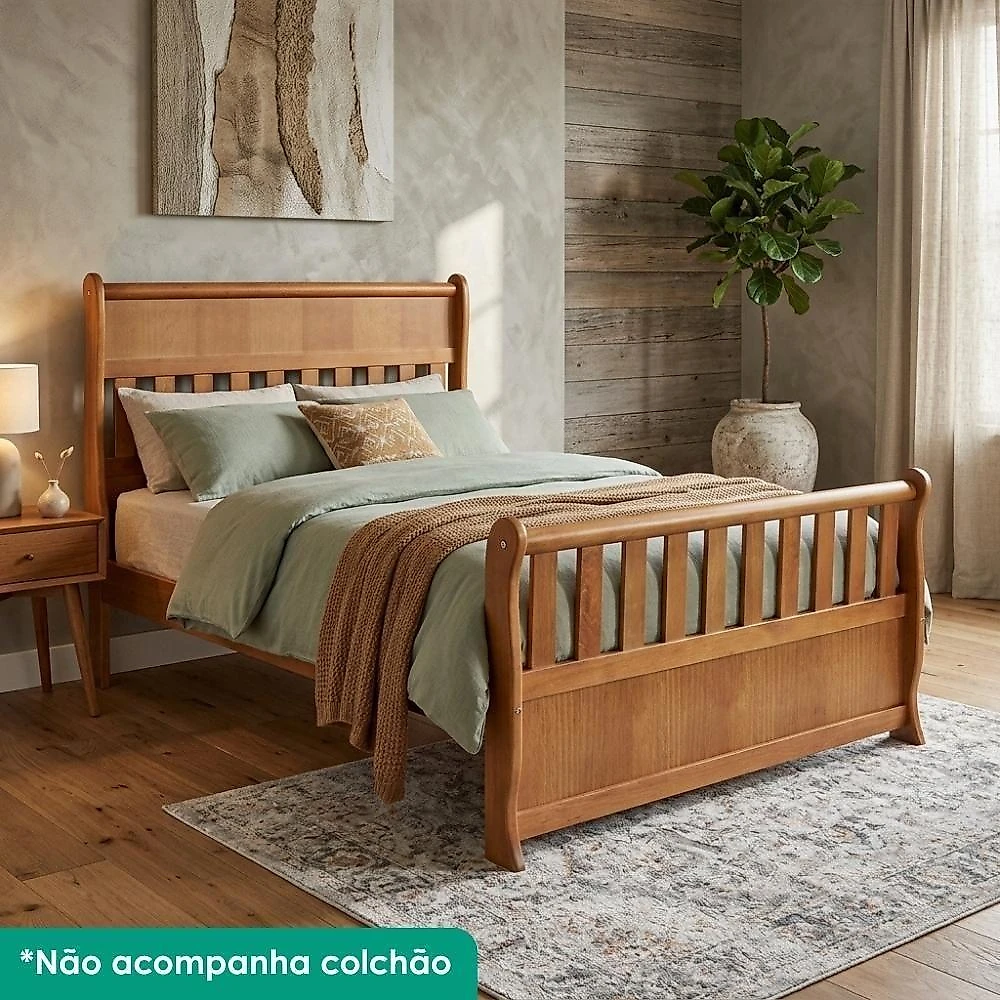 Cama de Casal Nathalia Madeira Macica Rustica Marrom Milani Movelaria