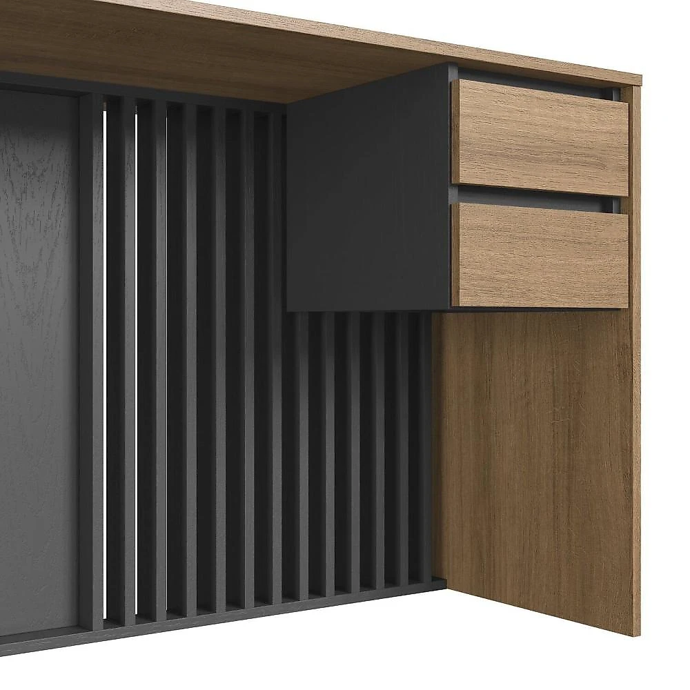 Conjunto de Escritório com 2 Peças Mesa com Gavetas e Armário com Nichos Cj8001