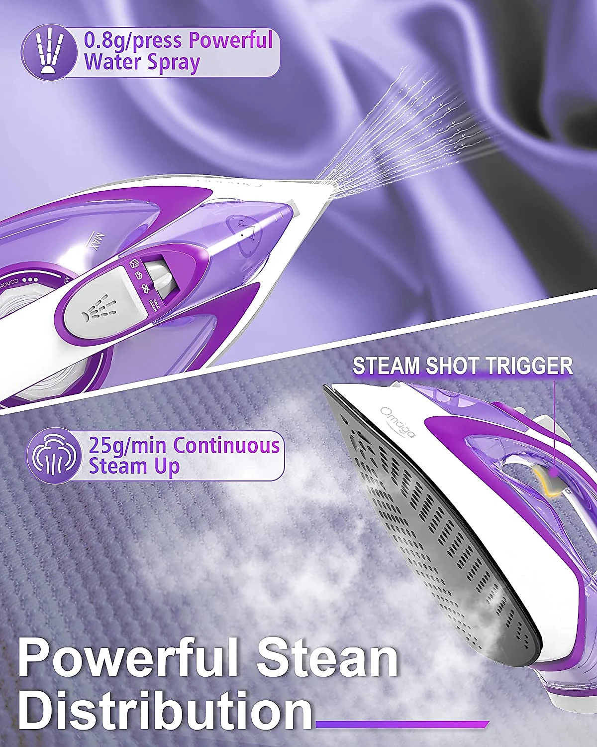 OMAIGA Ferro de Passar a Vapor cDesligamento Automático 1850W110W Roxo