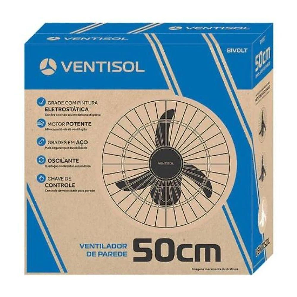 Ventilador De Parede Ventisol Oscilante 50cm Aço Preto Bivolt