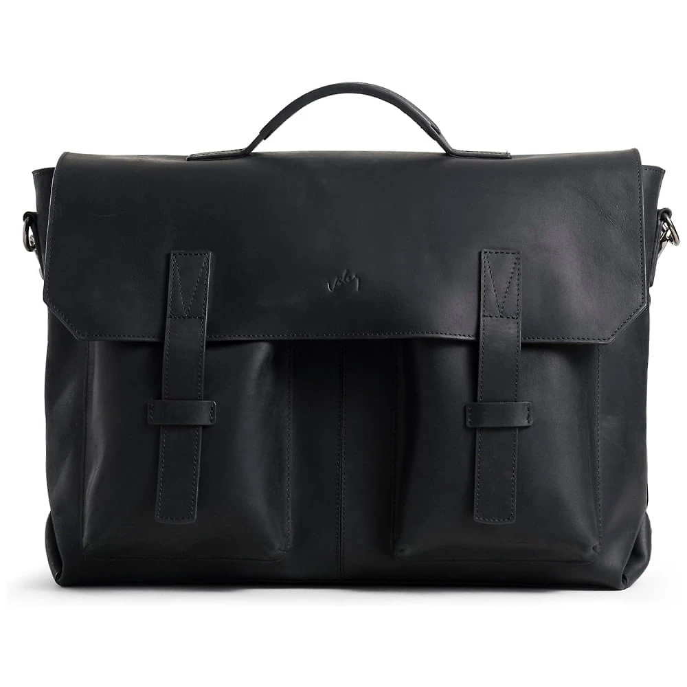 Bolsa Carteiro Masculina de Couro Grão Integral para Laptop com 15 Polegadas e Fecho Magnético, VELEZ, Preta