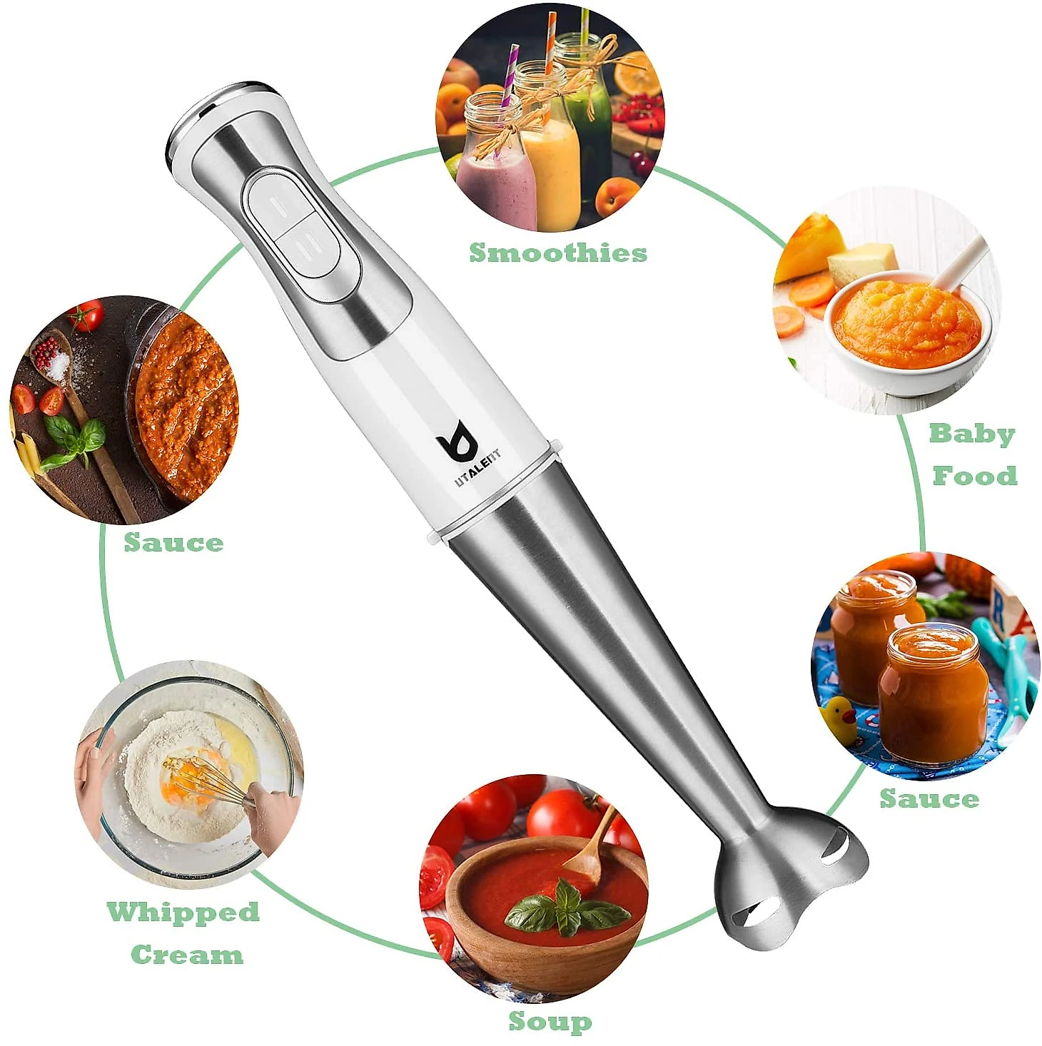 UTALENT Mixer com 8 Velocidades e Acessórios Aço Inoxidável 25 0W110V Branco
