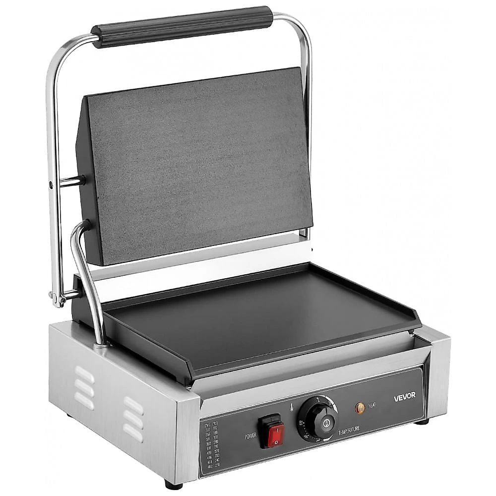 Grill de Panini Comercial VEVOR 1800W Chapa Esmaltada 34x24cm Controle de Temperatura 110V