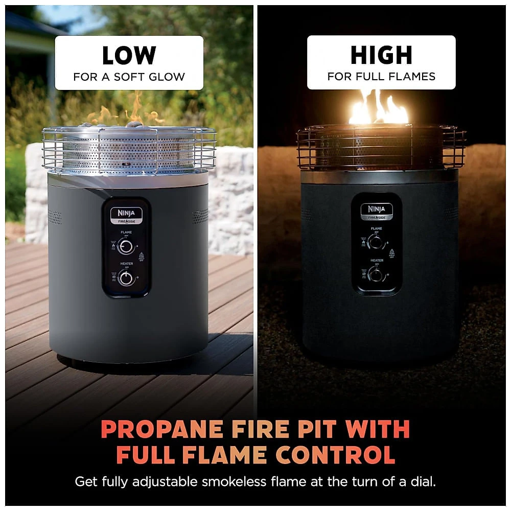 Ninja Fireside360 - Aquecedor Externo e Fogueira Portátil 3 Modos, Chama Sem Fumaça, Controle Fácil, 80.000 BTUs