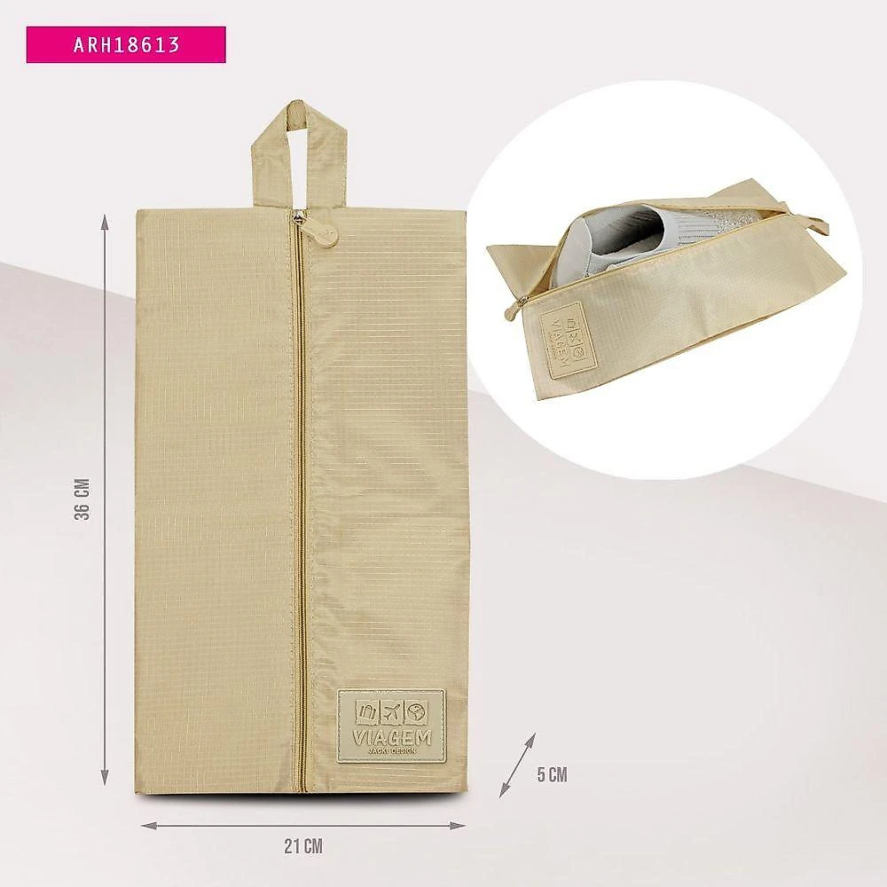 Kit Organizador De Malas 6 Peças + Bolsa Dobrável + Bolsa Porta Sapatos Bege