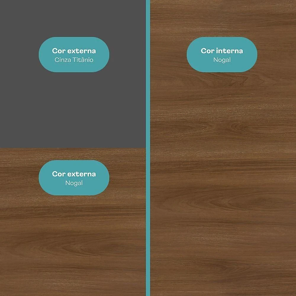 Cozinha Milla Cleo 11 Portas 5 Gavetas MDF-MDP 310CM Nogal com Cinza Móveis Carraro webcontinental-7893455167878
