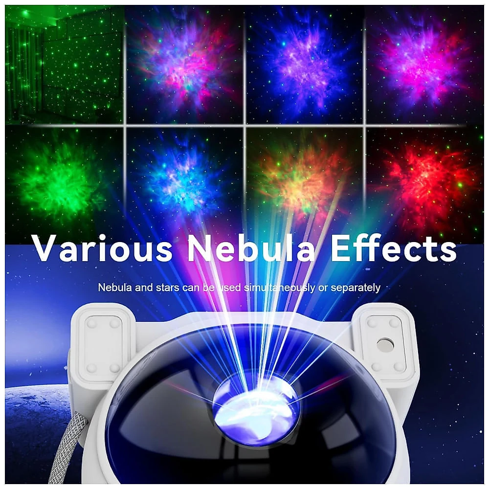 Projetor de Estrelas Astronauta, Galáxia e Nebulosa, Luminária de Teto com LED, Timer e Controle Remoto, Decoração Infantil, Branco