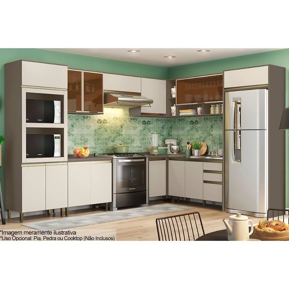 Cozinha Completa Connect 7 Portas 2 Gavetas MDF 120CM Bege Móveis Henn