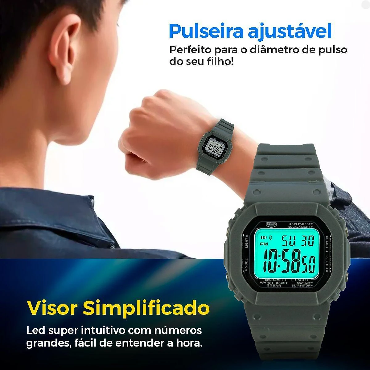Miniatura Relógio Infantil Quadrado Digital Pulseira Silicone