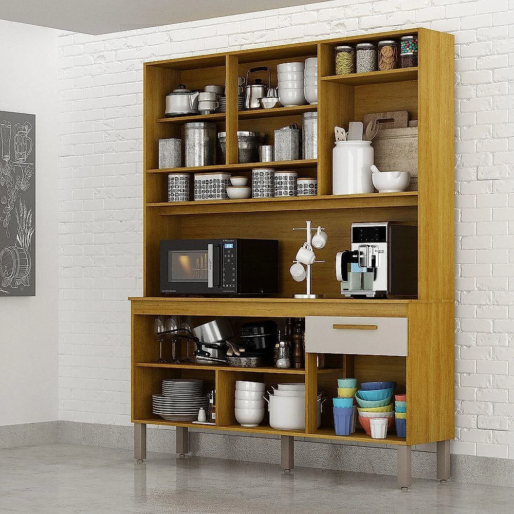 Armário Cozinha Naya 6 Pts 1gvt Nicho Decorativo Mobilihouse Off White Acetinado/cinamomo