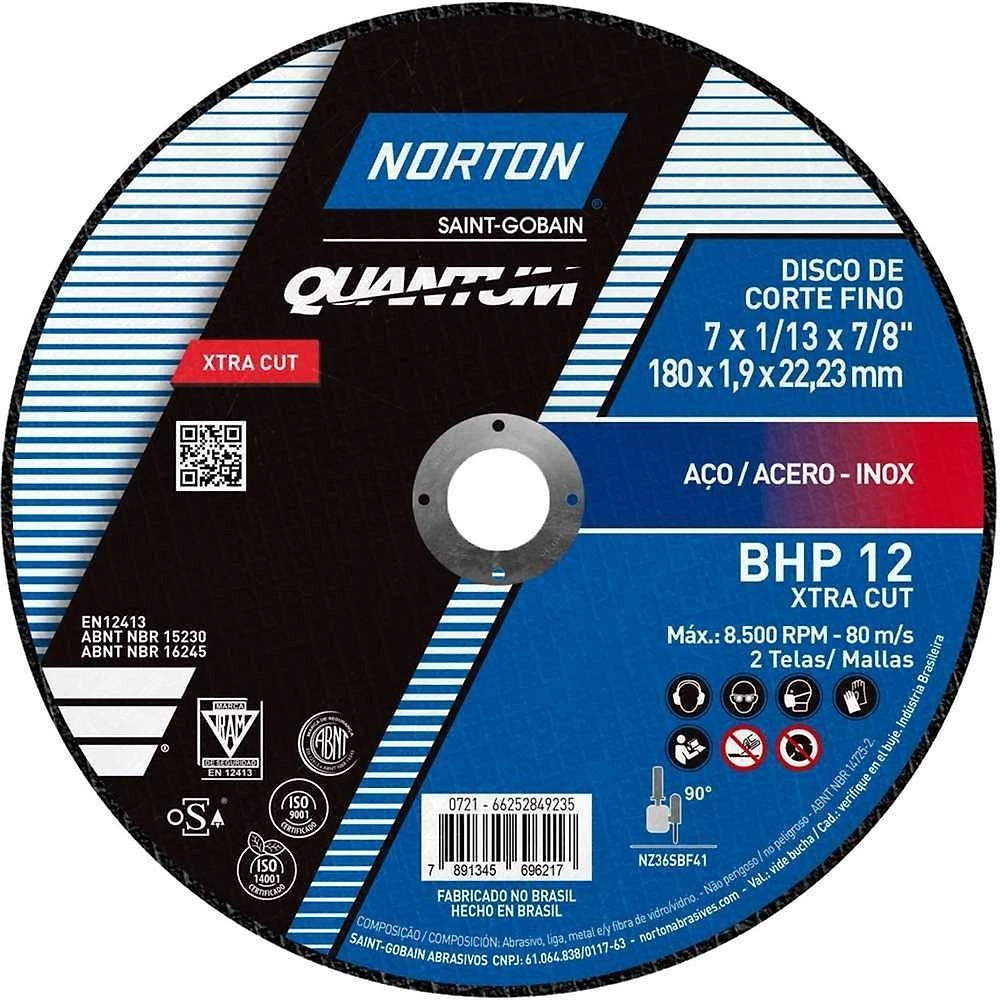 Disco Corte 180mm X 1,9mm X 22,2 Mm Bhp-xtra Cut Para Aço Inox Alta Performance 66252849235,norton Ostenvonder