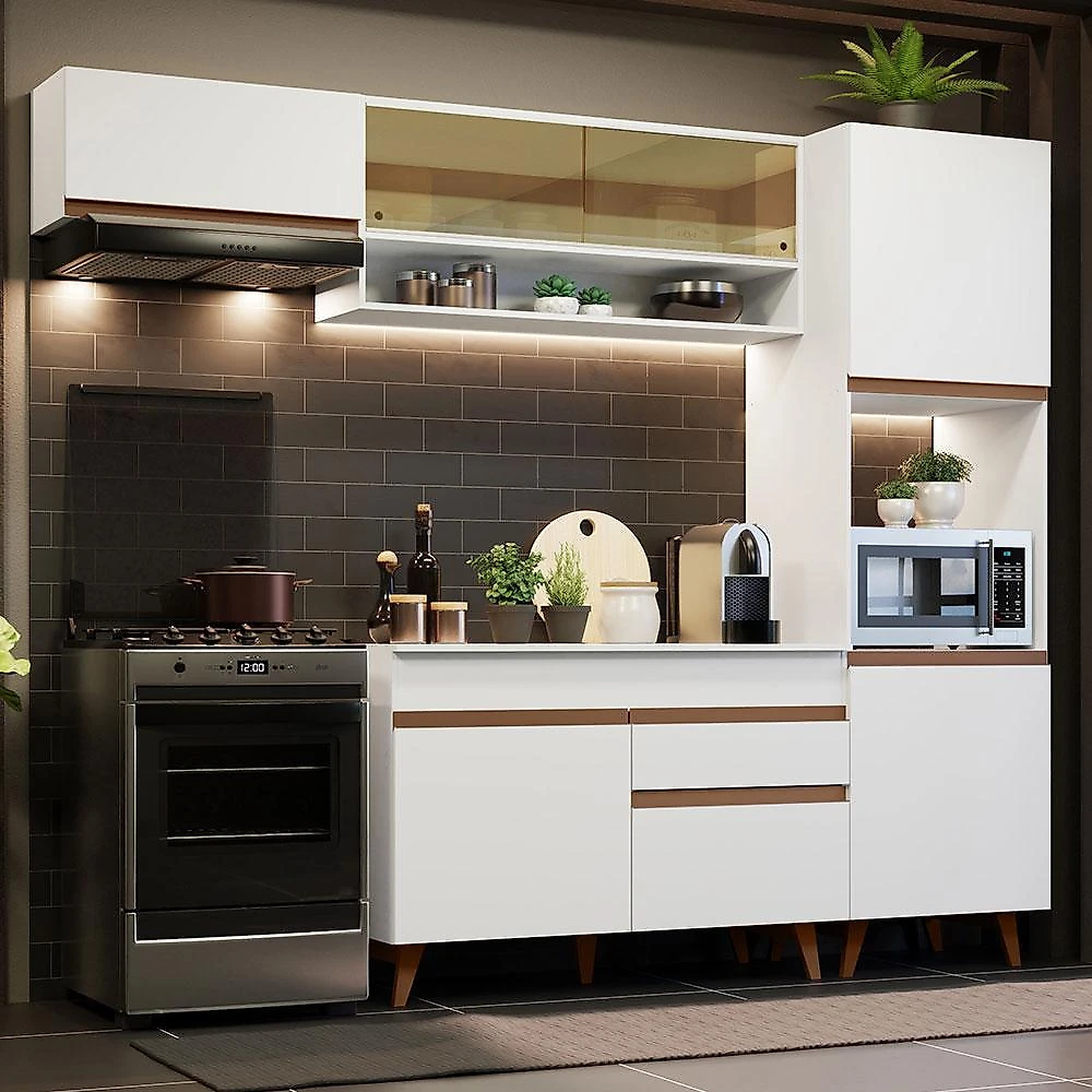 Cozinha completa madesa reims 250004 com armário e balcão - branco