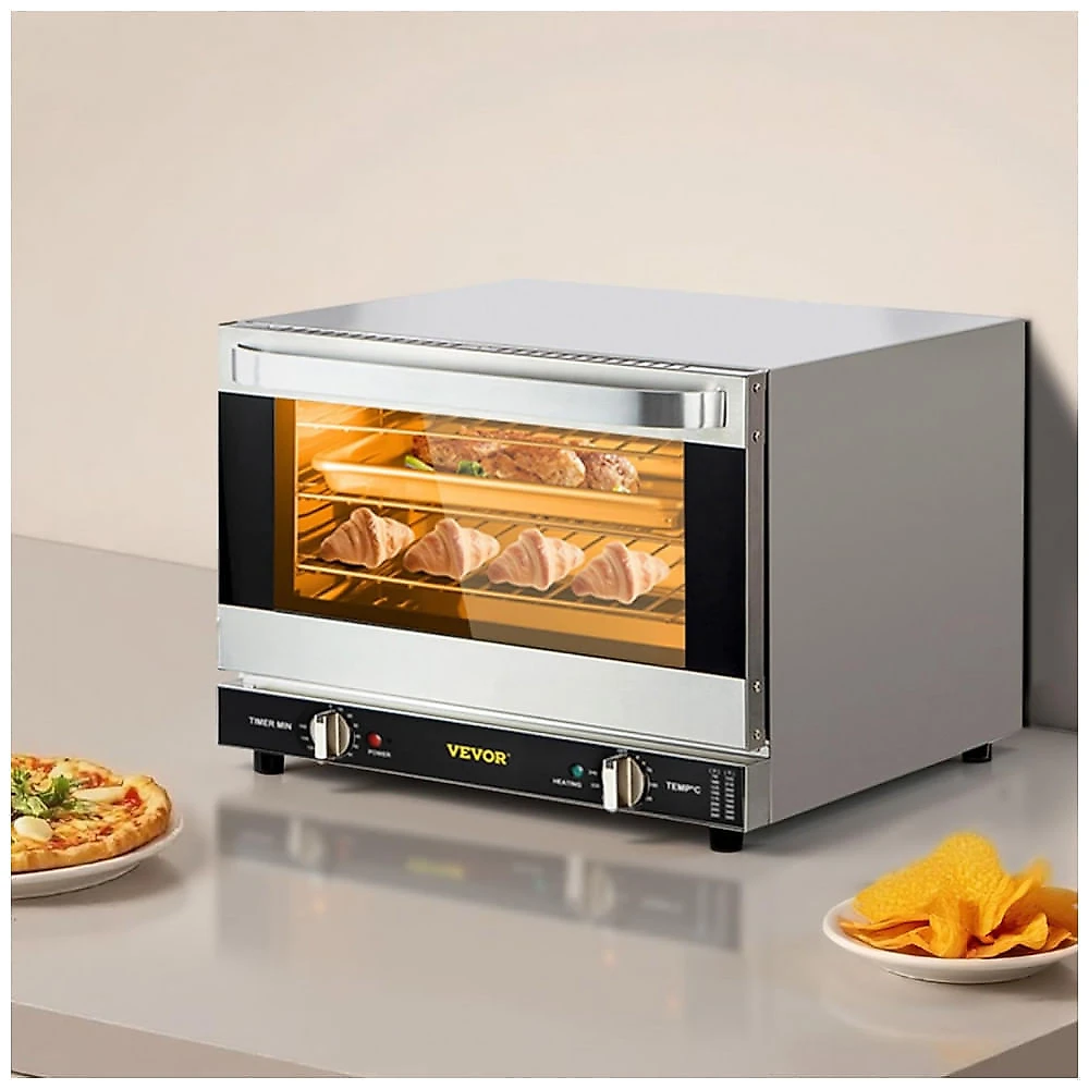 Forno Elétrico Convecção VEVOR 21L 3 Grelhas Inox Porta Vidro Temperado 110V
