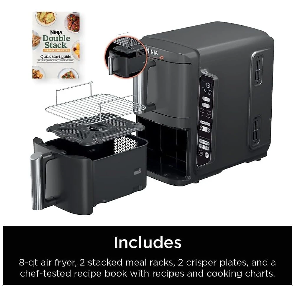 Fritadeira de Ar Air Fryer Dupla 7,5 Litros com Tecnologia DoubleStack Cozinha 4 Alimentos Simultaneamente, 110V 1690W, Ninja SL201, Preta