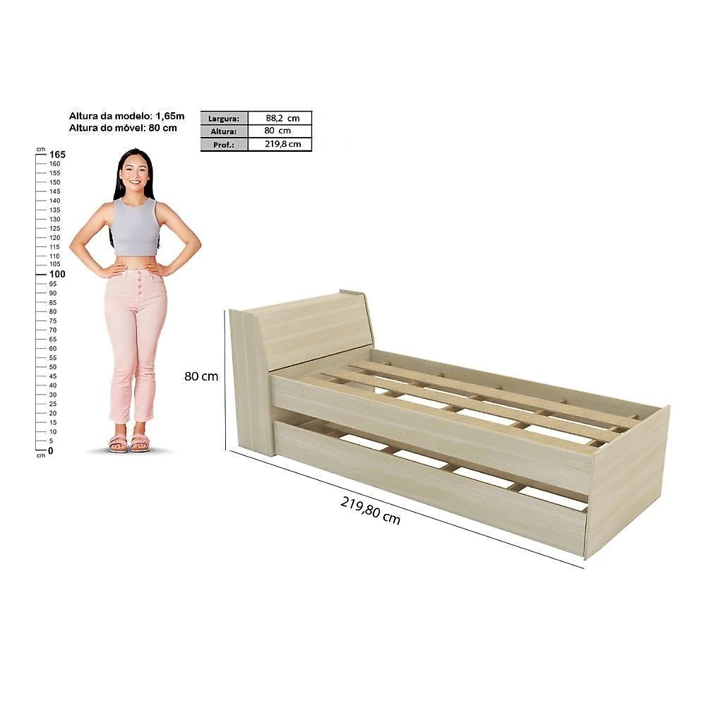 Cama Solteiro Bicama com Estante Ditália BB-28-29 COP MDP-MDP Cinza Ditália Móveis
