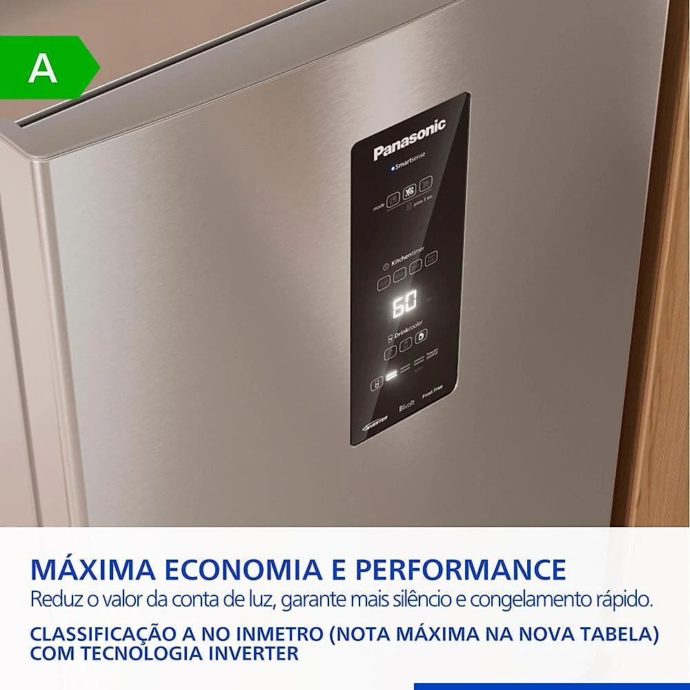 Geladeira panasonic bb64pv 475l frost free inverter bivolt aço escovado