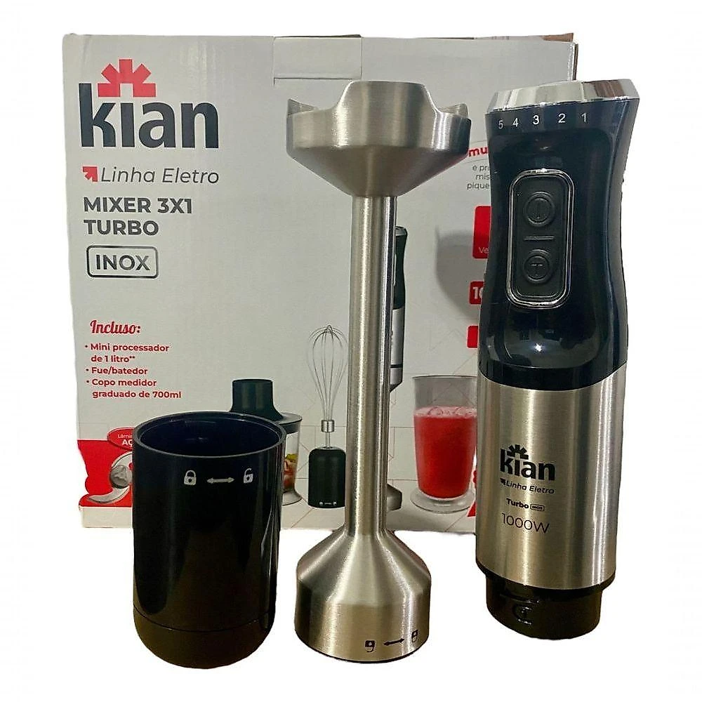 Mixer 3 em 1 com Misturadora Turbo Inox 1000W 5 Velocidades Preto 110V