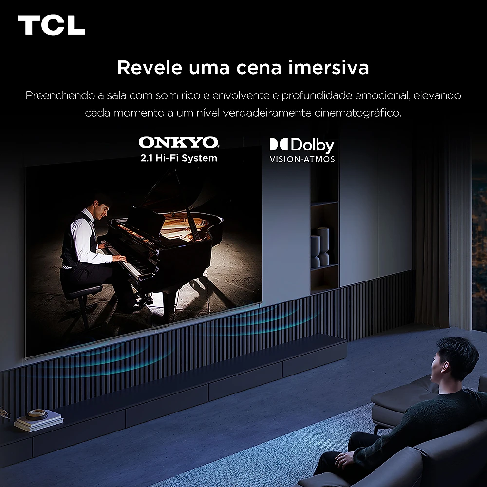 Smart TV TCL 65 Polegadas QLED 4K P8K WiFi Bluetooth Google TV 144Hz HDR10+ Dolby Atmos Vision 65P8K