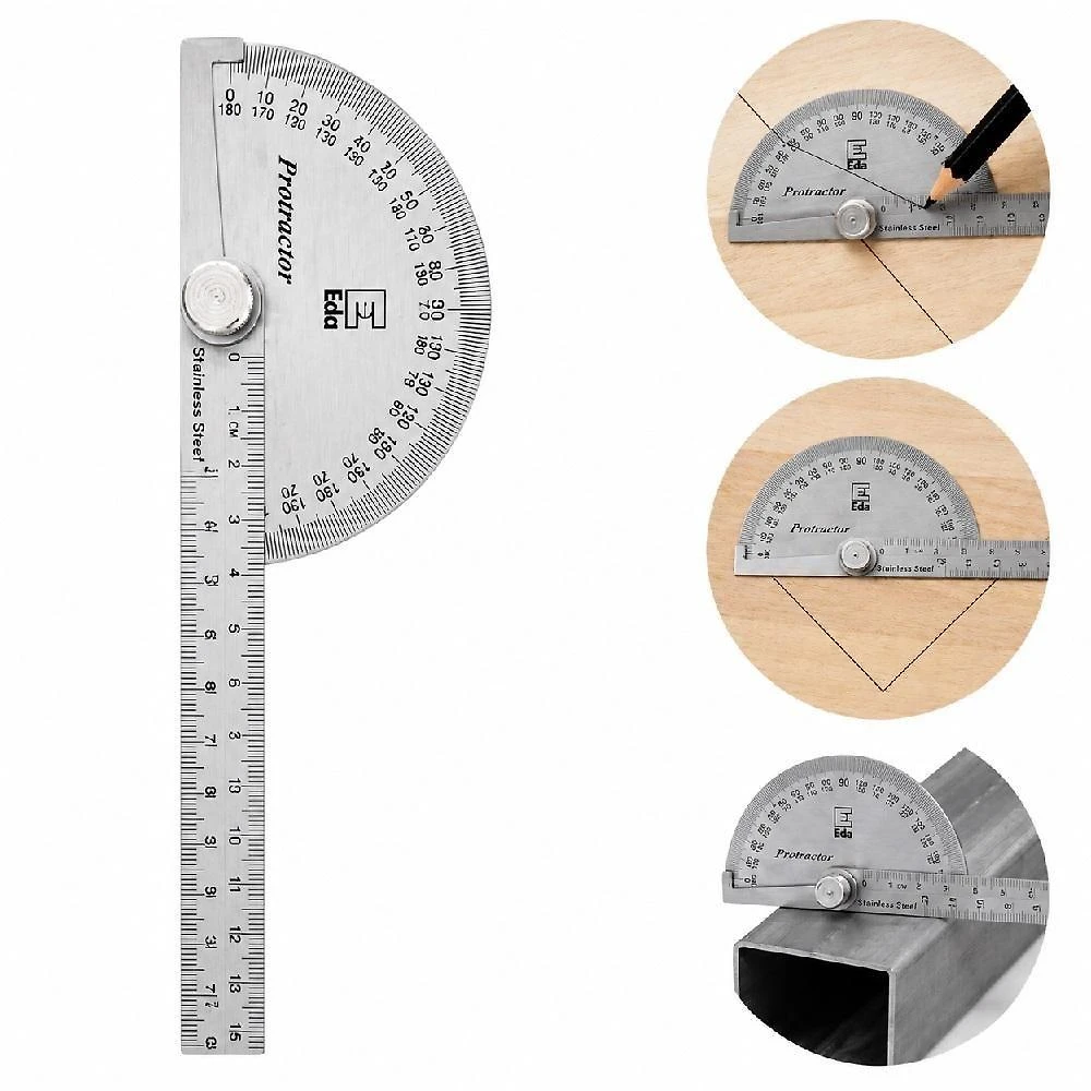 Transferidor de Grau com Régua Yeet EDA 4GP Inox 140MM Prata