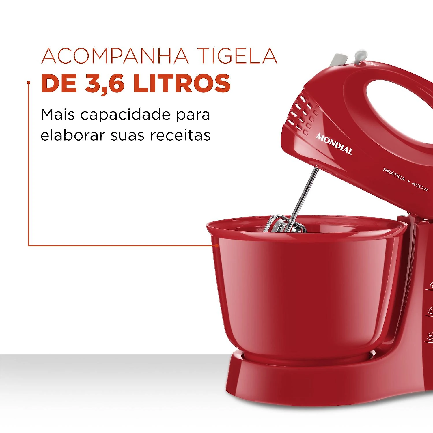 Batedeira de Mesa Mondial Pratica B44R 400W 3 Velocidades Vermelha 220V 220V