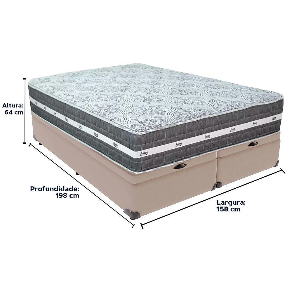 Cama Box Baú Bege E Colchão Black Graphite Molas Ensacadas Queen 158x198x27 Anjos