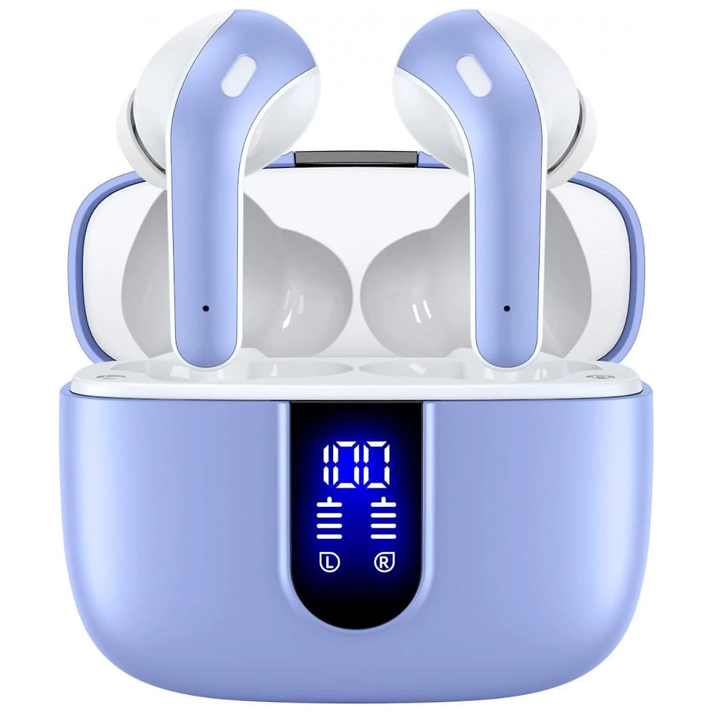 Fones de Ouvido Bluetooth com Estojo de Carregamento e Intra Auriculares IPX5 à Prova Dágua, TAGRY, Roxo