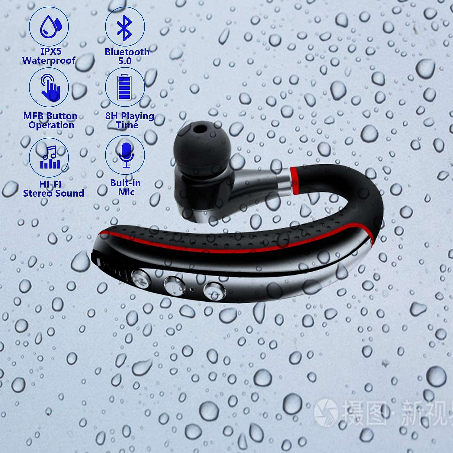 Valear Fone de ouvido sem Fio Headset Bluetooth para Chamadas com Microfone Vermelho