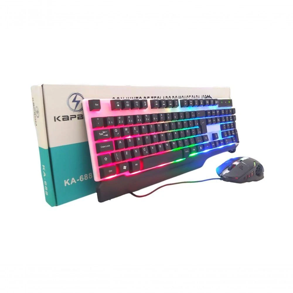 Kit Teclado e Mouse Gamer Semi Mecânico Led Rgb Kapbom Usb com Teclas Multimídia e Winlock