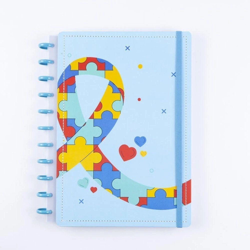 Caderno de Disco Reposicionável Disko Amor ao Autista Capa Dura Médio m Azul