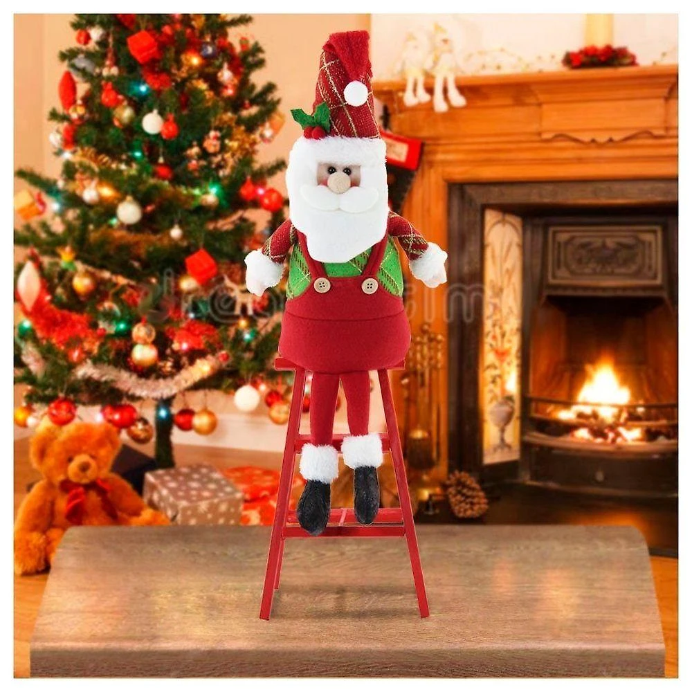 Boneco Papai Noel Natal Em Tecido Escada 54cm