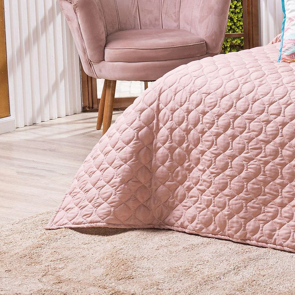 Kit Cobre Leito Colcha Solteiro Verano Com Almofadas Estampadas 05 Peças - Dupla Face Percal 300 Fios Matelado Cor Arara