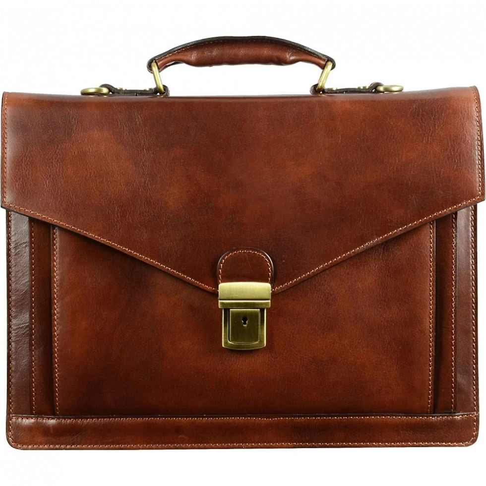 Bolsa Maleta Time Resistance de Couro Masculina para Laptop , Marrom