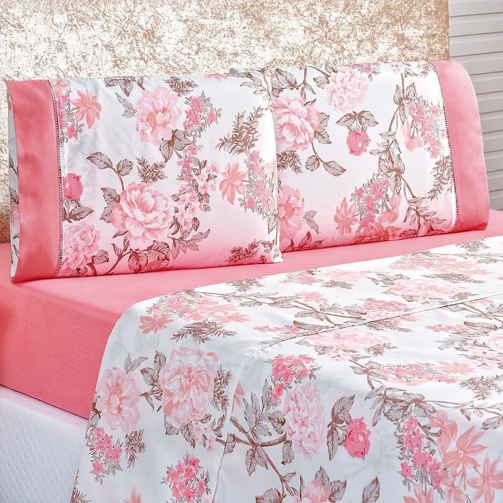 Jogo De Cama Estampado Micropercal 200 Fios Naturale King 04 Peças Serene