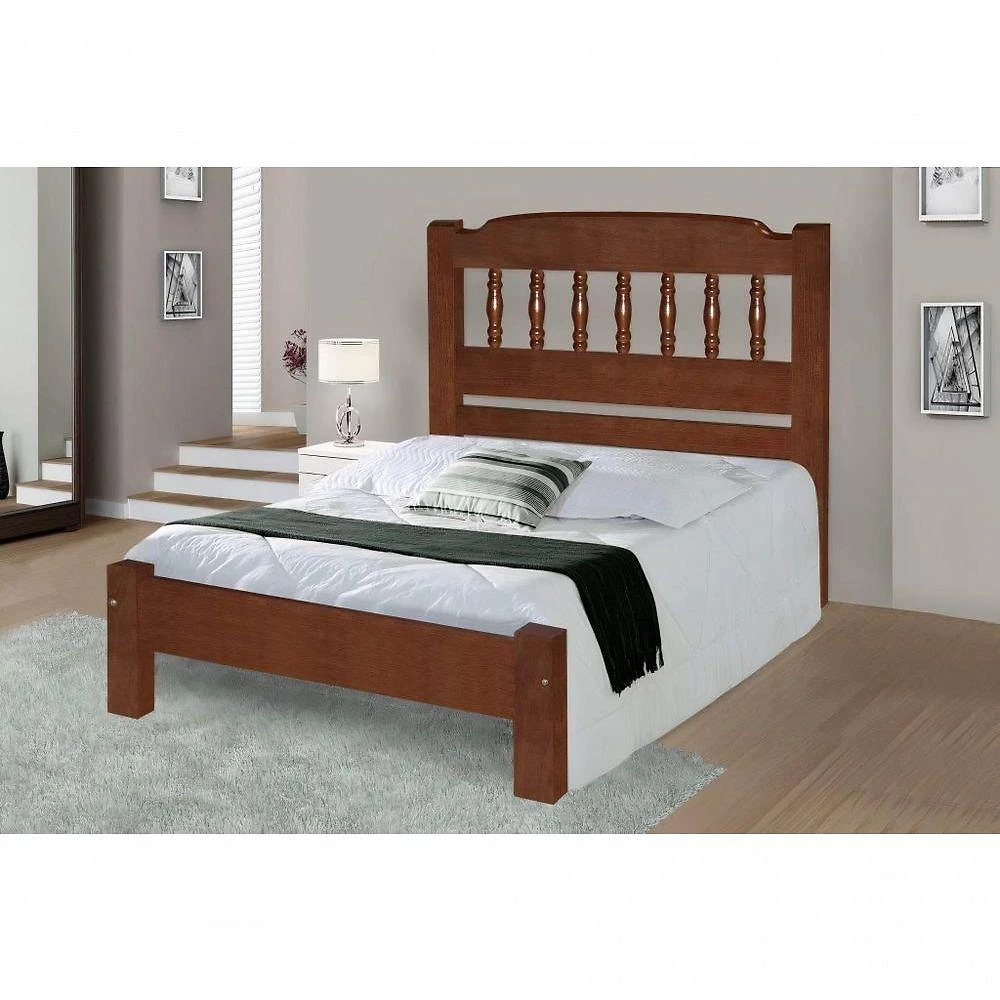 Cama Queen Size Viena de Madeira Maciça Angelim Pedra Tauari Castanho
