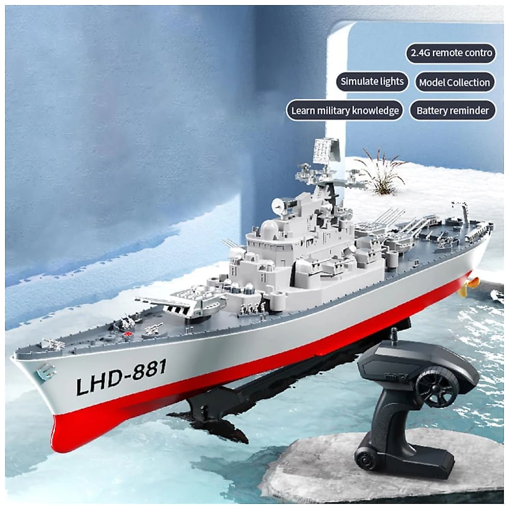 Navio de Guerra de Controle Remoto para Adultos, Escala 1:390 com Alarme de Bateria Fraca e 2 Baterias Inclusas, GoolRC, Cinza e Vermelho