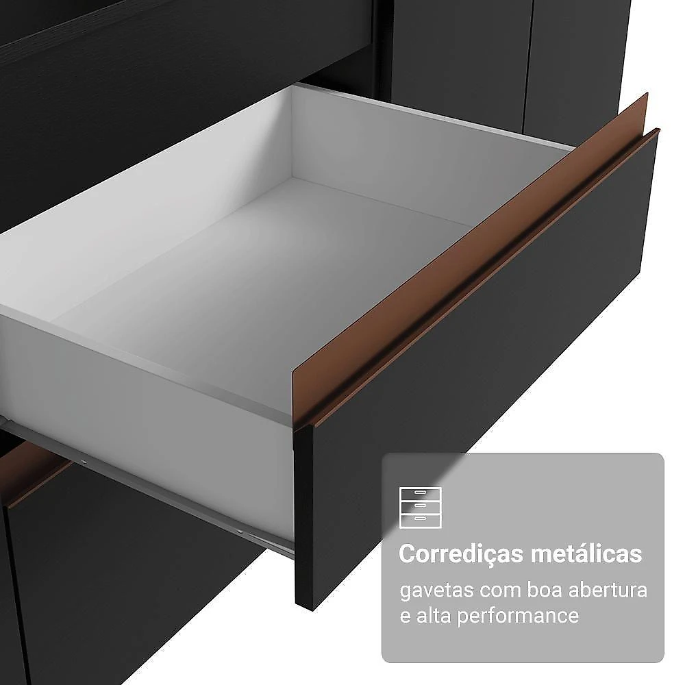 Armário De Cozinha Completa 250cm Preto Reims Madesa 09 Preto