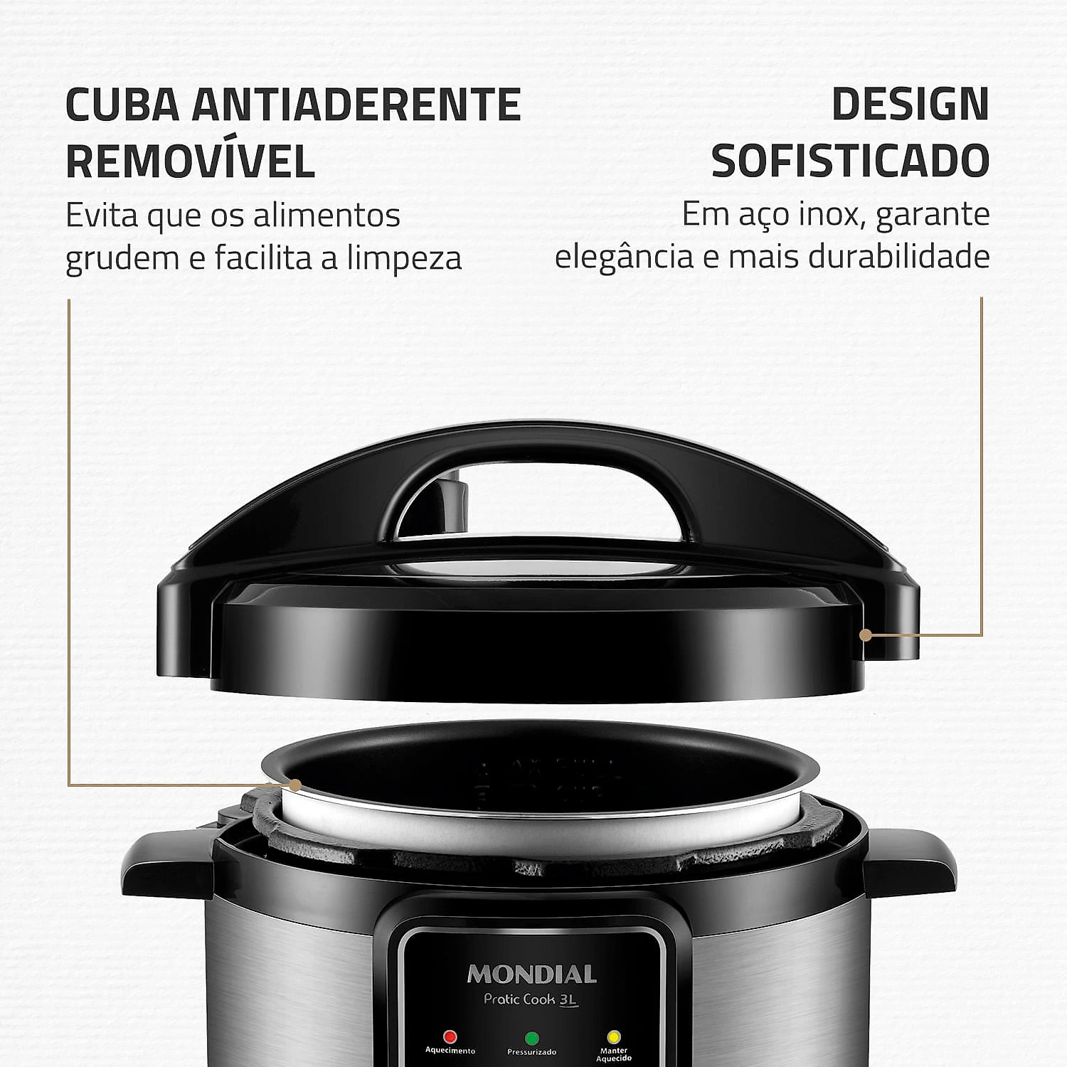 Panela de Pressão Elétrica Mondial Pratic Cook 3L Premium I PE-47-3L-I PANELA ELÉTRICA DE PRESSÃO-127V-PRETO/INOX